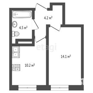 1-к квартира, сданный дом, 33м2, 15/19 этаж