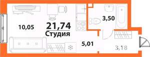 1-к квартира, строящийся дом, 22м2, 22/24 этаж