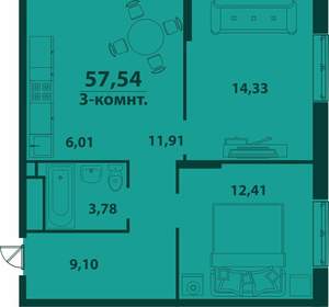 3-к квартира, вторичка, 58м2, 2/24 этаж
