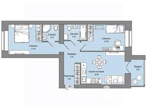 2-к квартира, вторичка, 61м2, 3/4 этаж