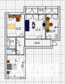 3-к квартира, вторичка, 70м2, 4/10 этаж