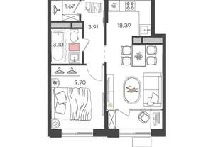 2-к квартира, вторичка, 37м2, 16/24 этаж