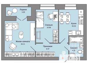 2-к квартира, строящийся дом, 50м2, 8/9 этаж