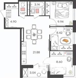 4-к квартира, вторичка, 59м2, 20/24 этаж