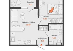 1-к квартира, вторичка, 35м2, 2/9 этаж