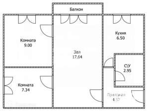 3-к квартира, вторичка, 45м2, 2/5 этаж