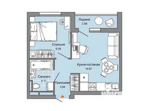 1-к квартира, строящийся дом, 34м2, 2/7 этаж