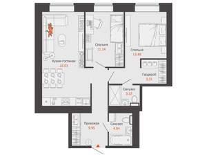 2-к квартира, вторичка, 67м2, 2/8 этаж