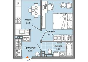 1-к квартира, строящийся дом, 32м2, 7/8 этаж