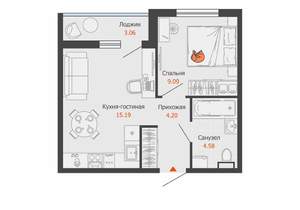 1-к квартира, вторичка, 35м2, 2/9 этаж