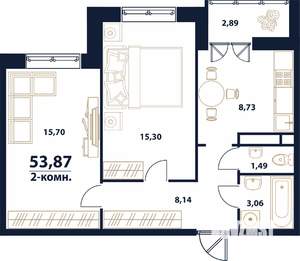 2-к квартира, строящийся дом, 54м2, 12/16 этаж