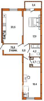 2-к квартира, строящийся дом, 74м2, 15/16 этаж