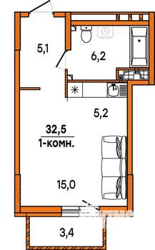 1-к квартира, строящийся дом, 33м2, 5/16 этаж