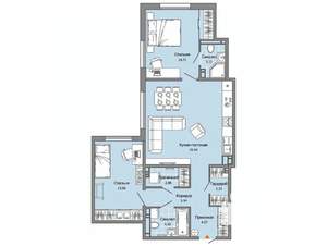 2-к квартира, строящийся дом, 77м2, 2/7 этаж