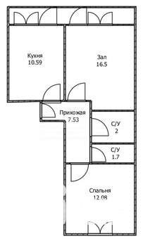2-к квартира, вторичка, 54м2, 2/9 этаж