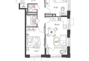 3-к квартира, вторичка, 53м2, 6/24 этаж