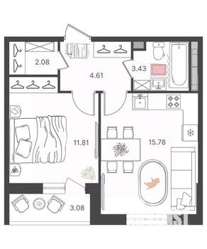 2-к квартира, вторичка, 39м2, 5/16 этаж