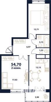 2-к квартира, строящийся дом, 55м2, 1/16 этаж