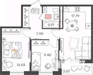 3-к квартира, вторичка, 53м2, 20/24 этаж