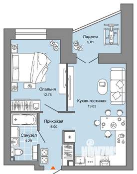 2-к квартира, вторичка, 44м2, 8/9 этаж