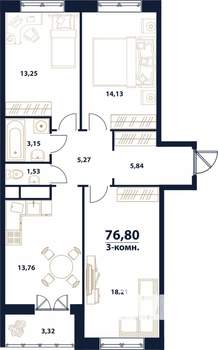 3-к квартира, строящийся дом, 77м2, 1/16 этаж