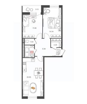 3-к квартира, вторичка, 63м2, 12/16 этаж