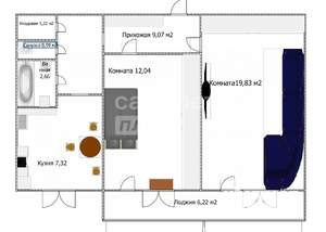 2-к квартира, вторичка, 54м2, 2/9 этаж