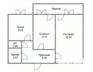 2-к квартира, вторичка, 57м2, 8/9 этаж