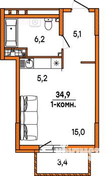 1-к квартира, строящийся дом, 33м2, 7/16 этаж