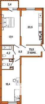 2-к квартира, строящийся дом, 74м2, 4/16 этаж