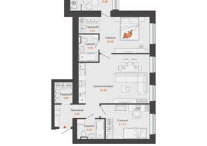 2-к квартира, вторичка, 71м2, 4/9 этаж