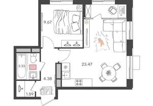 2-к квартира, вторичка, 42м2, 11/24 этаж