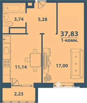 1-к квартира, строящийся дом, 38м2, 7/77 этаж