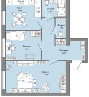 3-к квартира, вторичка, 74м2, 6/8 этаж