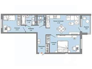 2-к квартира, вторичка, 64м2, 4/7 этаж