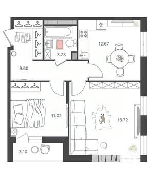 2-к квартира, вторичка, 56м2, 13/16 этаж