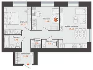 2-к квартира, вторичка, 62м2, 4/8 этаж
