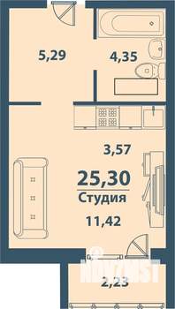 1-к квартира, строящийся дом, 25м2, 1/77 этаж