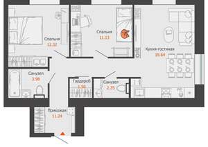 2-к квартира, вторичка, 62м2, 6/9 этаж