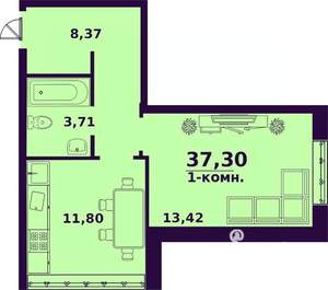 1-к квартира, строящийся дом, 37м2, 15/24 этаж