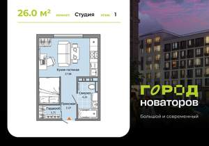 Студия квартира, вторичка, 26м2, 1/9 этаж