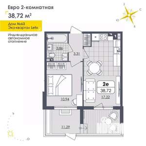 1-к квартира, вторичка, 39м2, 1/4 этаж