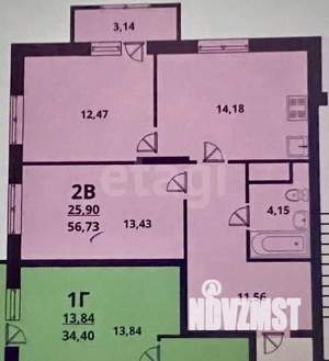 2-к квартира, вторичка, 56м2, 18/25 этаж