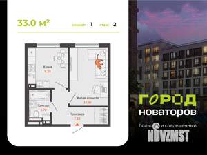 1-к квартира, вторичка, 33м2, 2/7 этаж