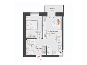 1-к квартира, строящийся дом, 40м2, 7/9 этаж