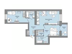 2-к квартира, строящийся дом, 69м2, 6/9 этаж