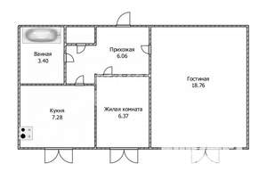 2-к квартира, вторичка, 43м2, 1/5 этаж