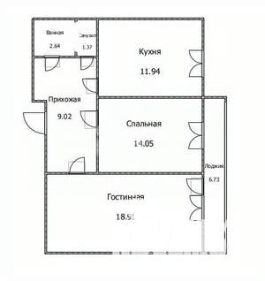 2-к квартира, вторичка, 58м2, 7/9 этаж