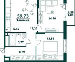 3-к квартира, вторичка, 60м2, 24/24 этаж