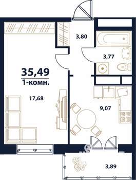 1-к квартира, строящийся дом, 35м2, 9/16 этаж